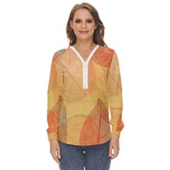 Leaves Patterns Colorful Leaf Pattern Zip Up Long Sleeve Blouse