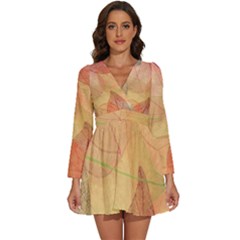 Leaves Patterns Colorful Leaf Pattern Long Sleeve V-Neck Chiffon Dress 