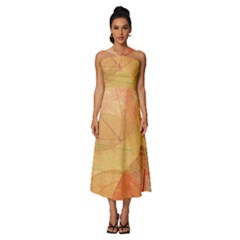 Leaves Patterns Colorful Leaf Pattern Sleeveless Cross Front Cocktail Midi Chiffon Dress