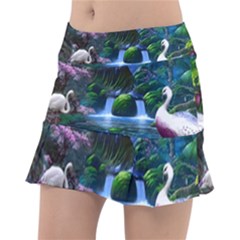 Flamingo Paradise Scenic Bird Fantasy Moon Paradise Waterfall Magical Nature Classic Tennis Skirt by Ndabl3x