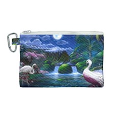 Flamingo Paradise Scenic Bird Fantasy Moon Paradise Waterfall Magical Nature Canvas Cosmetic Bag (medium) by Ndabl3x