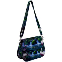 Flamingo Paradise Scenic Bird Fantasy Moon Paradise Waterfall Magical Nature Saddle Handbag by Ndabl3x