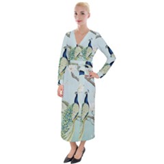 Couple Peacock Bird Spring White Blue Art Magnolia Fantasy Flower Velvet Maxi Wrap Dress by Ndabl3x