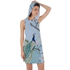 Couple Peacock Bird Spring White Blue Art Magnolia Fantasy Flower Racer Back Hoodie Dress by Ndabl3x