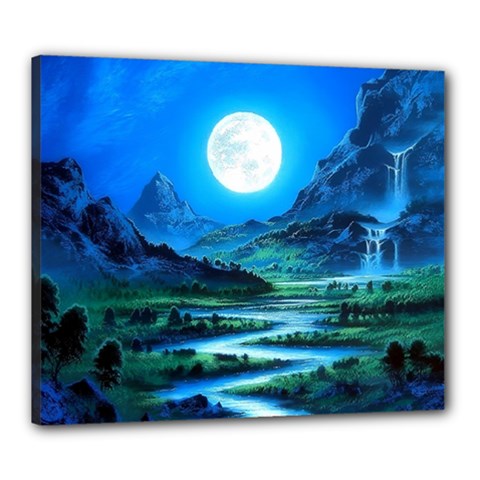 Bright Full Moon Painting Landscapes Scenery Nature Canvas 24  X 20  (stretched) by Ndabl3x