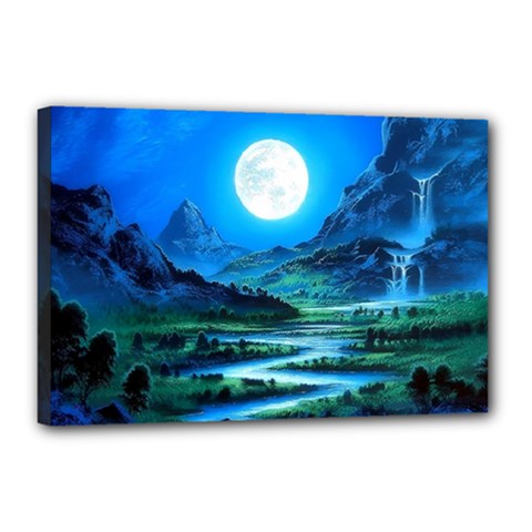 Bright Full Moon Painting Landscapes Scenery Nature Canvas 18  X 12  (stretched) by Ndabl3x