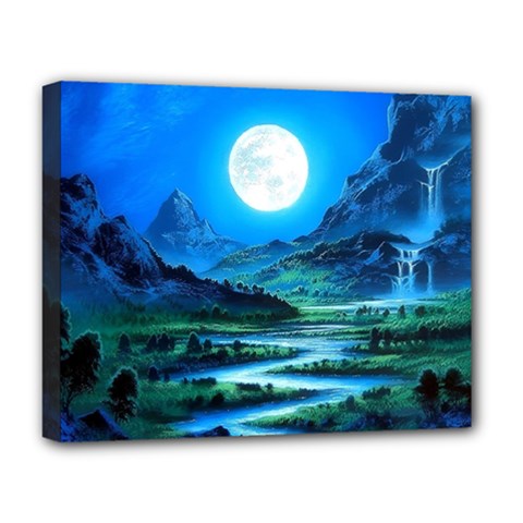 Bright Full Moon Painting Landscapes Scenery Nature Deluxe Canvas 20  X 16  (stretched) by Ndabl3x