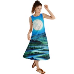 Bright Full Moon Painting Landscapes Scenery Nature Summer Maxi Dress by Ndabl3x