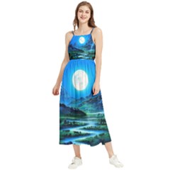 Bright Full Moon Painting Landscapes Scenery Nature Boho Sleeveless Summer Dress by Ndabl3x