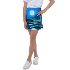 Bright Full Moon Painting Landscapes Scenery Nature Kids  Tennis Skirt by Ndabl3x