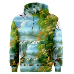 Paradise Forest Painting Bird Deer Waterfalls Men s Core Hoodie by Ndabl3x