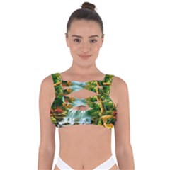 Paradise Forest Painting Bird Deer Waterfalls Bandaged Up Bikini Top by Ndabl3x