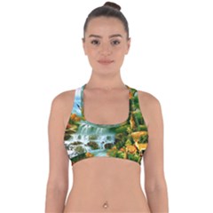 Paradise Forest Painting Bird Deer Waterfalls Cross Back Hipster Bikini Top  by Ndabl3x