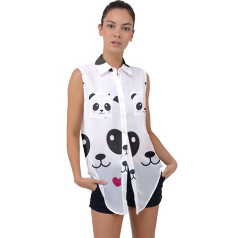 Cute Panda Love Animal Sleeveless Chiffon Button Shirt by Ndabl3x