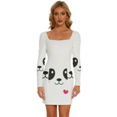 Cute Panda Love Animal Long Sleeve Square Neck Bodycon Velvet Dress by Ndabl3x