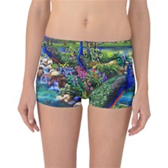 Peacocks In Garden Reversible Boyleg Bikini Bottoms by Ndabl3x