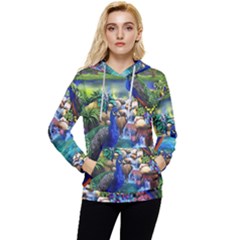 Peacocks In Garden Women s Lightweight Drawstring Hoodie by Ndabl3x