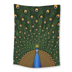 Peacock Feathers Tail Green Beautiful Bird Medium Tapestry by Ndabl3x