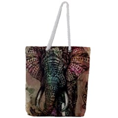 Tribal Elephant Full Print Rope Handle Tote (large) by Ndabl3x