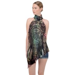 Tribal Elephant Halter Asymmetric Satin Top by Ndabl3x