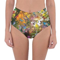 Garden Of Paradise Butterfly Swan Bird Painting Gazebo, Peacock Flower Reversible High-waist Bikini Bottoms by Ndabl3x