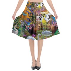 Garden Of Paradise Butterfly Swan Bird Painting Gazebo, Peacock Flower Flared Midi Skirt by Ndabl3x