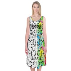 Brain Mind Psychology Idea Drawing Short Overalls Midi Sleeveless Dress