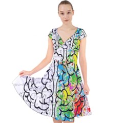 Brain Mind Psychology Idea Drawing Short Overalls Cap Sleeve Front Wrap Midi Dress