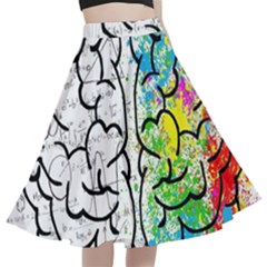 Brain Mind Psychology Idea Drawing Short Overalls A-line Full Circle Midi Skirt With Pocket