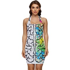 Brain Mind Psychology Idea Drawing Short Overalls Sleeveless Wide Square Neckline Ruched Bodycon Dress