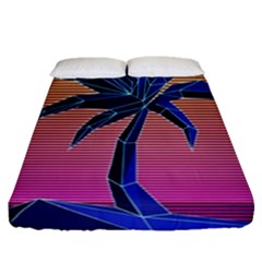 Abstract 3d Art Holiday Island Palm Tree Pink Purple Summer Sunset Water Fitted Sheet (queen Size) by Cemarart