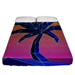 Abstract 3d Art Holiday Island Palm Tree Pink Purple Summer Sunset Water Fitted Sheet (king Size) by Cemarart