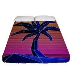 Abstract 3d Art Holiday Island Palm Tree Pink Purple Summer Sunset Water Fitted Sheet (california King Size)