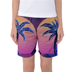 Abstract 3d Art Holiday Island Palm Tree Pink Purple Summer Sunset Water Women s Basketball Shorts