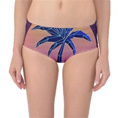 Abstract 3d Art Holiday Island Palm Tree Pink Purple Summer Sunset Water Mid-waist Bikini Bottoms