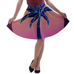 Abstract 3d Art Holiday Island Palm Tree Pink Purple Summer Sunset Water A-line Skater Skirt