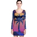 Abstract 3d Art Holiday Island Palm Tree Pink Purple Summer Sunset Water Long Sleeve Velvet Bodycon Dress View1