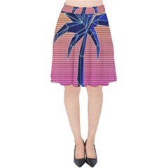 Abstract 3d Art Holiday Island Palm Tree Pink Purple Summer Sunset Water Velvet High Waist Skirt