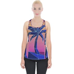 Abstract 3d Art Holiday Island Palm Tree Pink Purple Summer Sunset Water Piece Up Tank Top by Cemarart