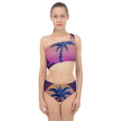 Abstract 3d Art Holiday Island Palm Tree Pink Purple Summer Sunset Water Spliced Up Two Piece Swimsuit