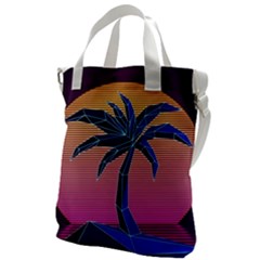 Abstract 3d Art Holiday Island Palm Tree Pink Purple Summer Sunset Water Canvas Messenger Bag by Cemarart