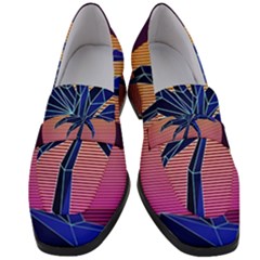 Abstract 3d Art Holiday Island Palm Tree Pink Purple Summer Sunset Water Women s Chunky Heel Loafers by Cemarart