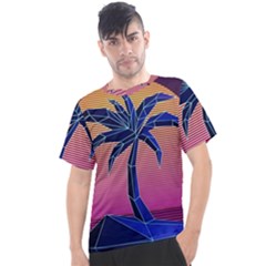 Abstract 3d Art Holiday Island Palm Tree Pink Purple Summer Sunset Water Men s Sport Top by Cemarart