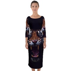 Tiger Angry Nima Face Wild Quarter Sleeve Midi Bodycon Dress