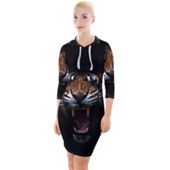 Tiger Angry Nima Face Wild Quarter Sleeve Hood Bodycon Dress