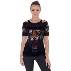 Tiger Angry Nima Face Wild Shoulder Cut Out Short Sleeve Top