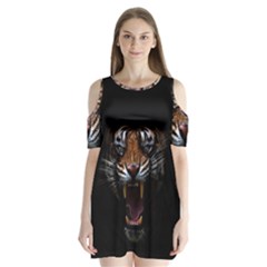 Tiger Angry Nima Face Wild Shoulder Cutout Velvet One Piece