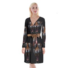 Tiger Angry Nima Face Wild Long Sleeve Velvet Front Wrap Dress