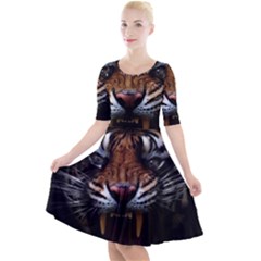 Tiger Angry Nima Face Wild Quarter Sleeve A-Line Dress