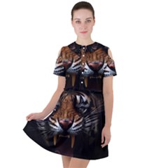 Tiger Angry Nima Face Wild Short Sleeve Shoulder Cut Out Dress 